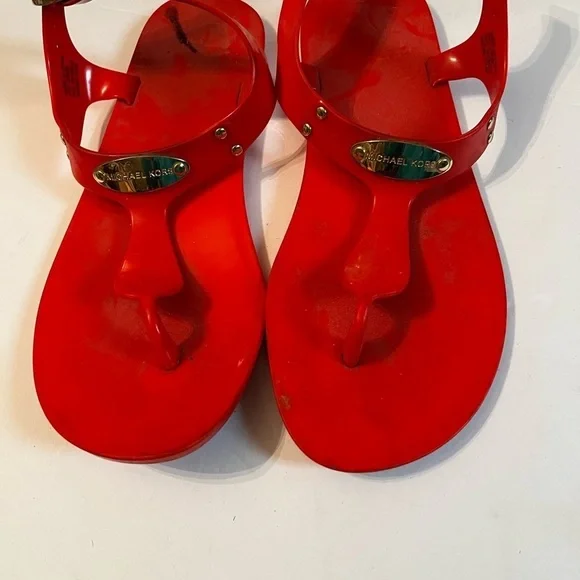 Michael Michael Kors MK Sz 6 Plate Jelly Toe Post Sandals Coral Reef Red Orange - Picture 3 of 7